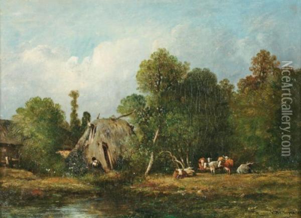 Halte Du Troupeau Au Bord Du Ruisseau Oil Painting - Leon Victor Dupre