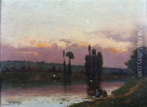 Soleil Couchant Sur La Seine Oil Painting - Hippolyte Camille Delpy