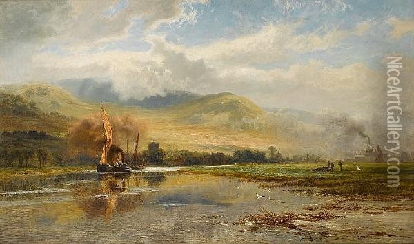 Cloud And Smoke - High Water On The Medway Oil Painting - Robert Gallon