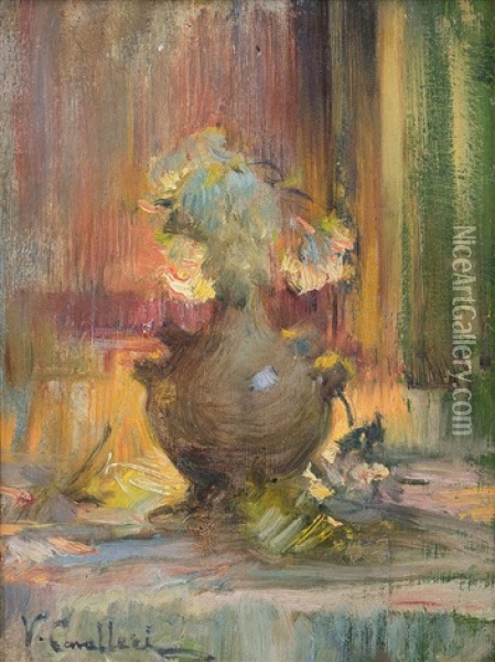 Composizione Floreale Sul Tavolo Oil Painting - Vittorio Cavalleri