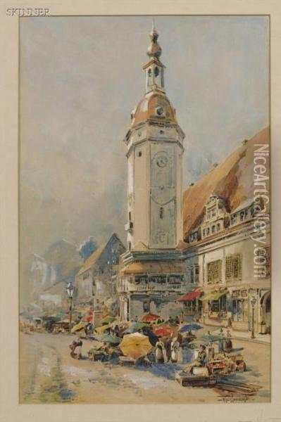 Market Day Under The Clock Tower Oil Painting - William Louis Ii Sonntag