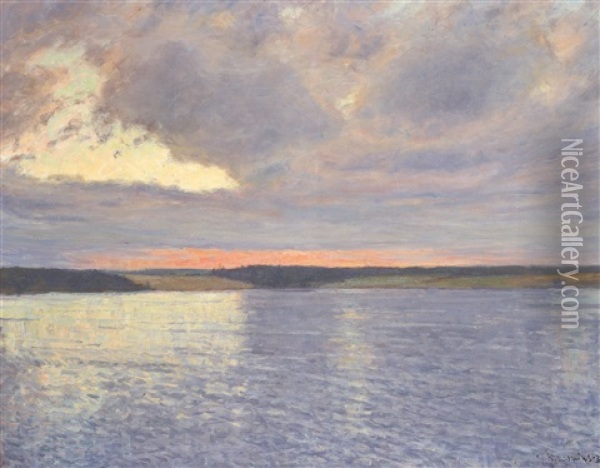 Insjolandskap I Skymningsljus Oil Painting - Gottfried Kallstenius