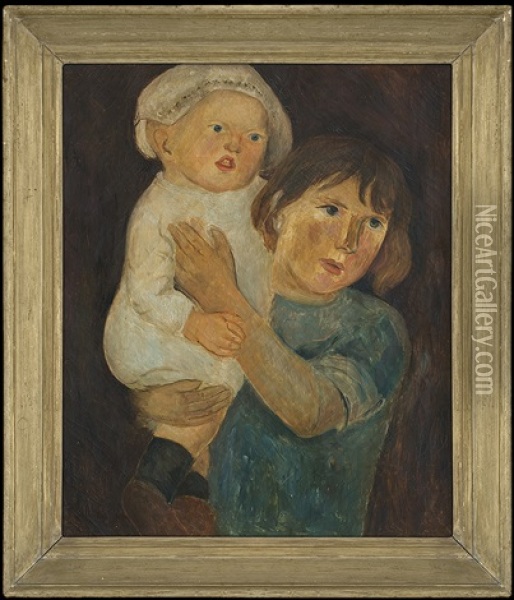 Dry-nurse With A Child Oil Painting - Tadeusz (Tade) Makowski
