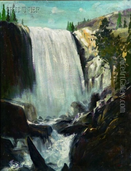 Waterfall Oil Painting - Thomas Hill