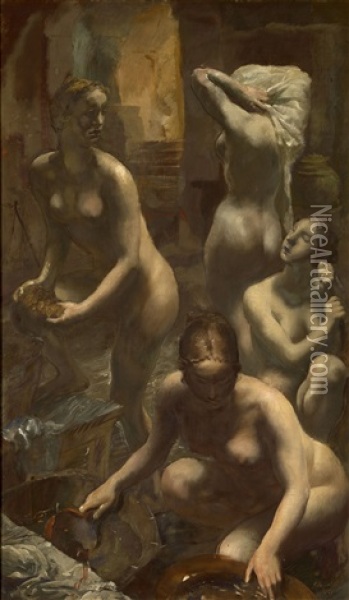 Nudes Bathing Oil Painting - Alexander E. Yakovlev