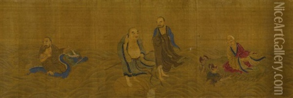 Sixteen Luohan, Qing Dynasty Oil Painting -  Li Gonglin