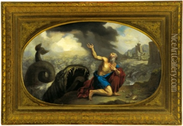 Giona E La Balena, In Fondo Si Vede La Citta Di Ninive Oil Painting - Filippo Lauri