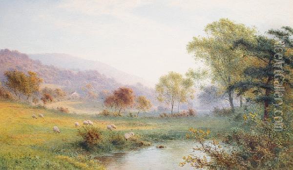 Sheep Grazing By A River Oil Painting - Roberto Angelo Kittermaster Marshall