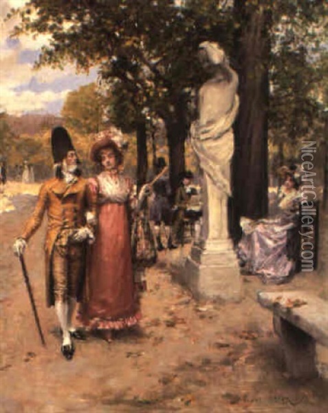 A Stroll In The Park Oil Painting - Henri Victor Lesur