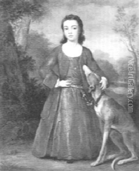 Portrait Of A Young Girl With Her Dog Oil Painting - John Medina