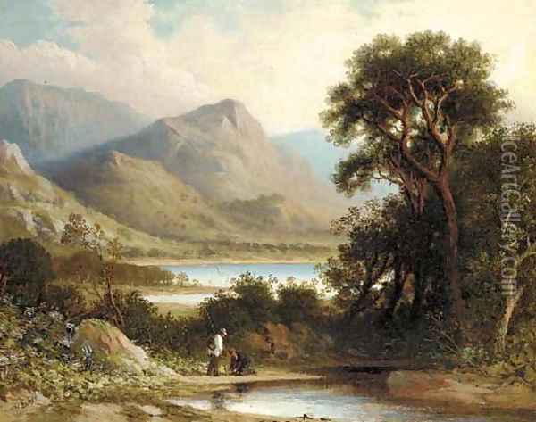 Anglers in a mountainous landscape Oil Painting - Joseph Wrightson McIntyre