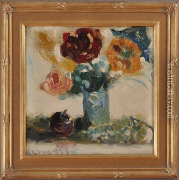 Roses With Apple & Grapes Oil Painting - Merton Clivette