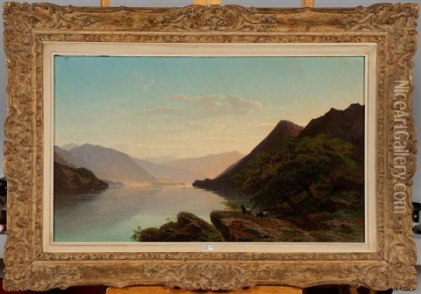 Le Soir Au Lac De Lucerne (suisse) Oil Painting - Jean Francois Xavier Roffiaen