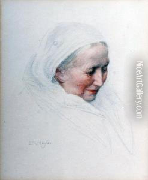 Portrait Of An Elderly Woman, Wearing A Shawl Oil Painting - Edward Robert Hughes