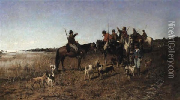 The Hunting Party Oil Painting - Carlo Pittara