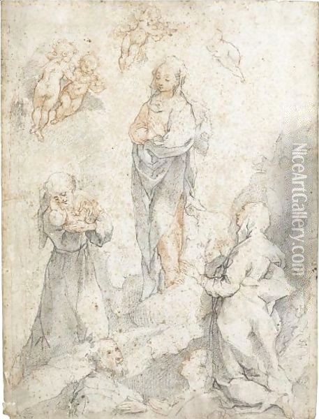 The Virgin With St Francis Holding The Christ Child, St Clare And Two Donors Oil Painting - Federico Fiori Barocci