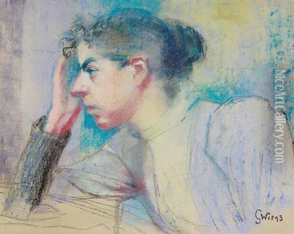 Studium Portretowe Mlodej Kobiety, 1893 R. Oil Painting - Stanislaw Wyspianski