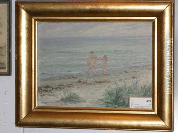 Lekande Barn Pa Strand Oil Painting - Axel Kleimer