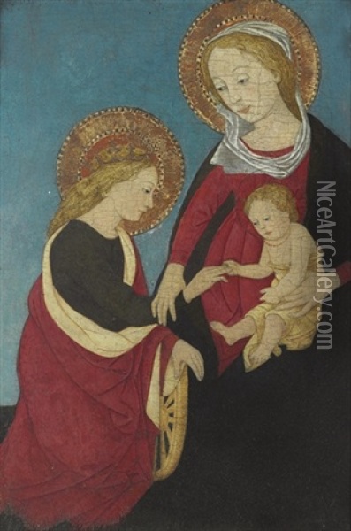 The Madonna And Child With An Angel Oil Painting -  Pier Francesco Fiorentino