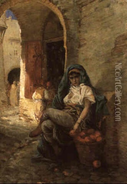 Marchande D'oranges Dans Le Casbah D'alger Oil Painting - Marc Alfred Chataud