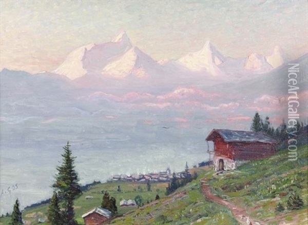 Weisshorn, Rothorn, Gabelhorn De Montana Oil Painting - Albert Henri John Gos