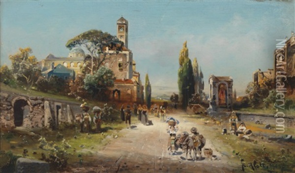 Reges Treiben Auf Der Via Appia Oil Painting - Robert Alott