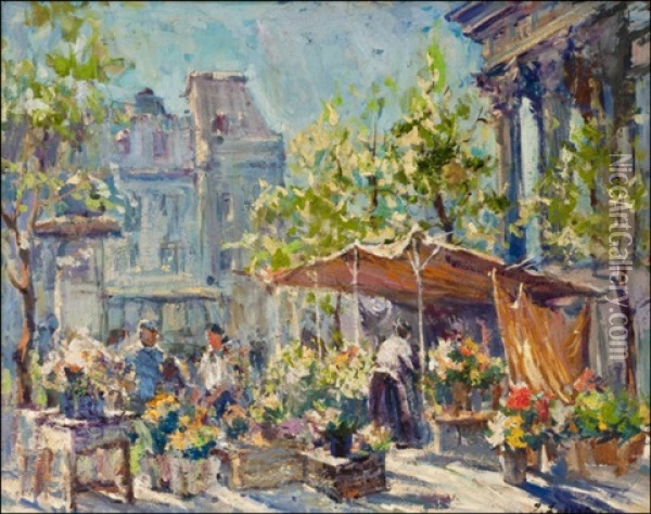 Flower Market Oil Painting - Georgi Alexandrovich Lapchine