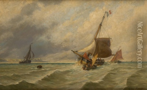 Bateaux De Peche Au Large De Douvres Oil Painting - Jacob Eduard Heemskerck van Beest