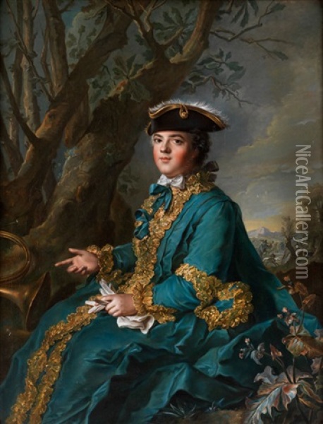 Bildnis Der Marie Louise Elisabeth De Bourbon Im Jagdkostum Oil Painting - Jean Marc Nattier