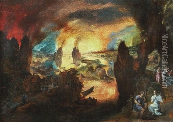 L'incendie De Sodome Oil Painting - Gillis Mostaert the Elder