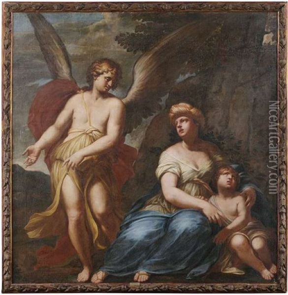 Der Engel Zeigt Hagar Und Ismael Den Weg Zum Rettenden Brunnen Oil Painting - Giuseppe Diamantini