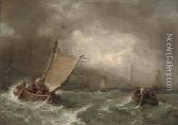 Shortening Sail In A Squall Oil Painting - John James Wilson