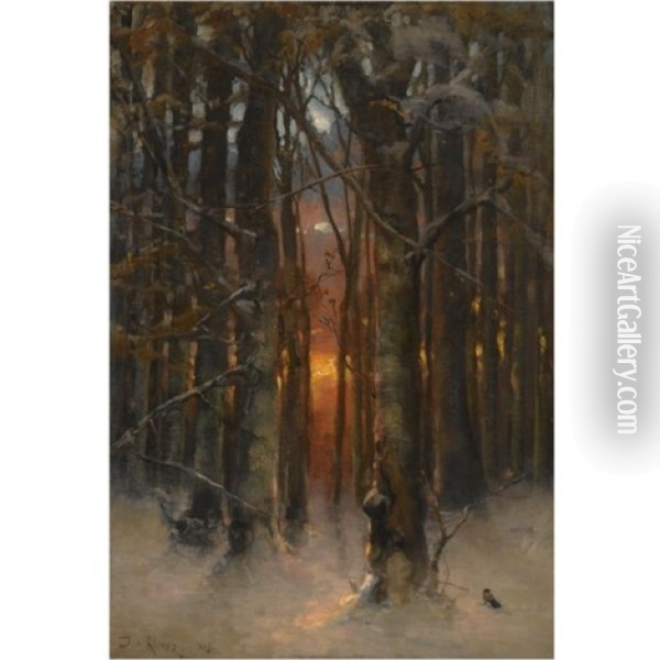 Sunset Through The Trees (collab. W/studio) Oil Painting - Yuliy Yulevich (Julius) Klever