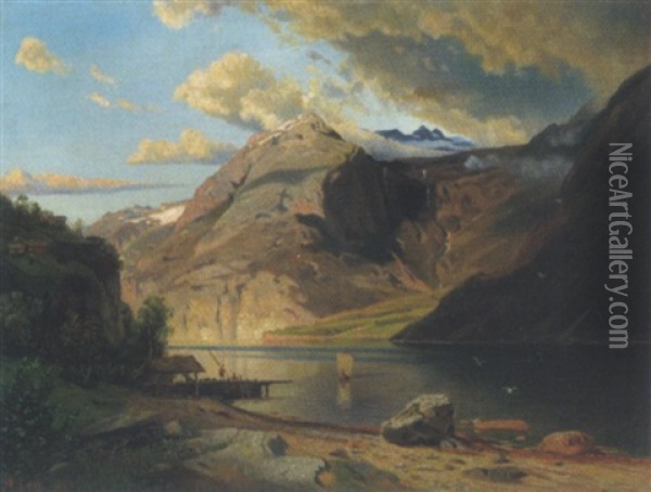 Ein Bergsee Oil Painting - August Wilhelm Leu