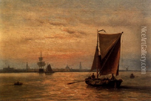 Shipping In A Calm Oil Painting - Johannes Hermanus Barend Koekkoek