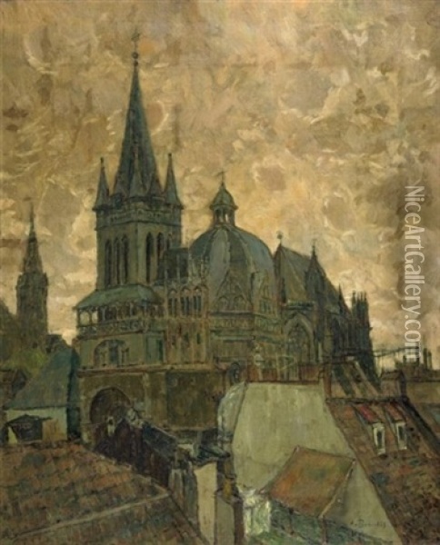 Blick Auf Den Aachener Dom Oil Painting - August Von Brandis