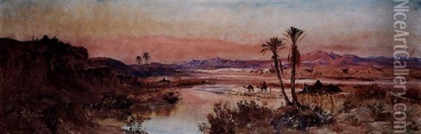 Campement Au Bord De L'oued Oil Painting - Maxime Noire