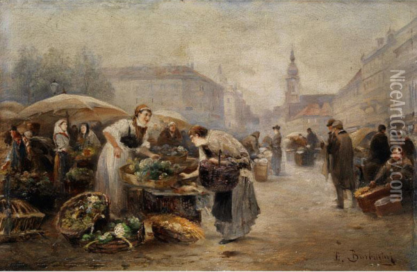 Naschmarkt In Wien Oil Painting - Emil Barbarini