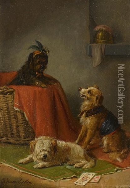 Performing Dogs Oil Painting - Charles van den Eycken