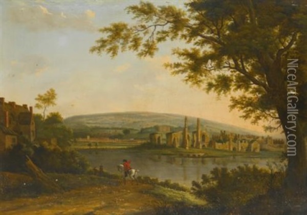 A View Of Neath Abbey With Gnoll's Castle Beyond Oil Painting - Hendrik Frans de Cort