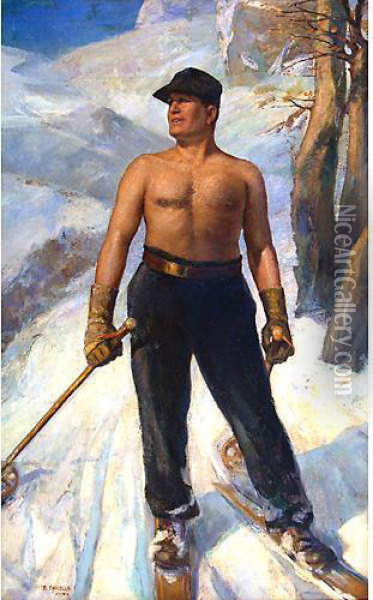 Benito Mussolini Sciatore Oil Painting - Basilio Cascella