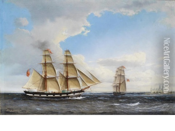 An English Brig Off Elsinore Oil Painting - Jens Thielsen Locher