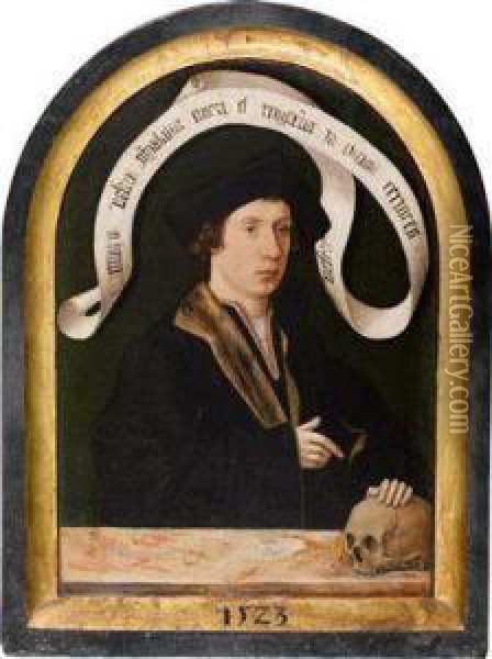 Bildnis Eines Jungen Mannes Mitvanitassymbol Oil Painting - Jacob Claessens Van Utrecht