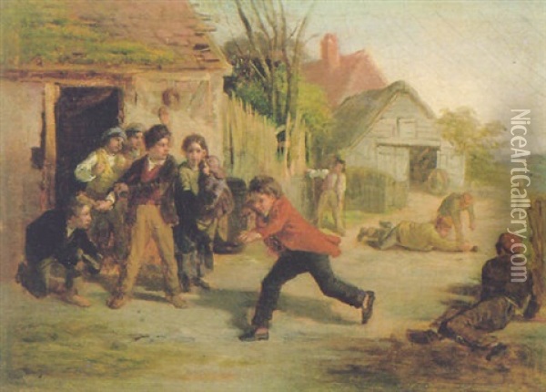 Children Playing In A Village Oil Painting - William Henry Knight
