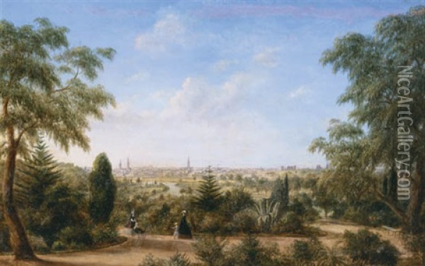 Melbourne From The Botanic Gardens (view Of Melbourne Looking Across The Yarra From The Botanical Gardens, With Mount Macedon In The Distance) Oil Painting - Henry C. Gritten