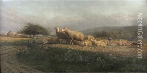 Hirte Mit Schafherde In Weiter Landschaft Oil Painting - August Friedrich Albrecht Schenck