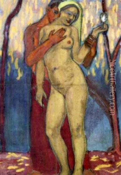 Adam Und Eva Oil Painting - August Ludwig Schmitt