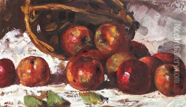 Still Life With Red Apples Oil Painting - Octav Bancila