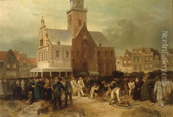 Waag En Kaasmarkt Te Alkmaar Oil Painting - Charles Rochussen