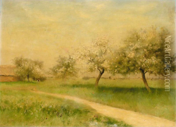 The Orchard Oil Painting - Leon Le Goaebe De Bellee